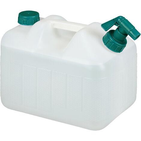 Relaxdays Water Canister with Tap, 10 Litres, Camping Container, BPA-Free Plastic, Wide Opening, Handle, White/Green