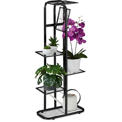 Relaxdays Plant Stand, 6 Shelves, Flower Rack, Indoor & Outdoor, H x W x D: 107 x 44 x 24 cm, Metal, Black