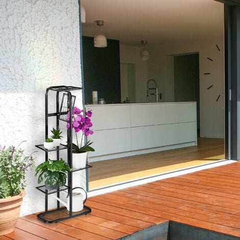 Relaxdays Plant Stand, 6 Shelves, Flower Rack, Indoor & Outdoor, H x W x D: 107 x 44 x 24 cm, Metal, Black
