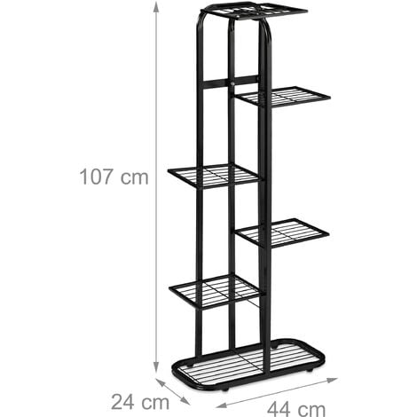Relaxdays Plant Stand, 6 Shelves, Flower Rack, Indoor & Outdoor, H x W x D: 107 x 44 x 24 cm, Metal, Black