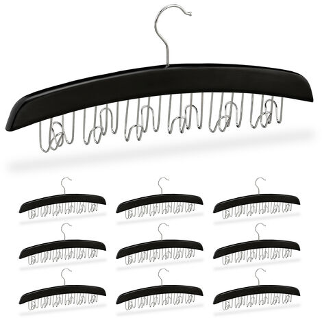 10x Wardrobe Belt Holder, Hook for 12 belts, 360° Rotatable Hook, Wood, 17.5x43x5.5 cm, Black/Silver