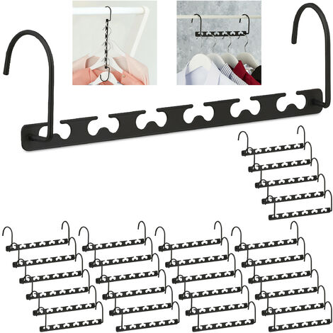 30 x Space Saving Hangers in Set, 12 Slots Each, Horizontal, Vertical, 26 cm, Metal, Black