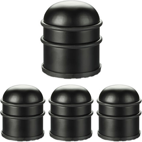 Relaxdays 4x Door Stoppers, for Doors & Windows, Stainless Steel & Rubber, High & Round, Indoor, HxØ: 8.5 x 7 cm, Black