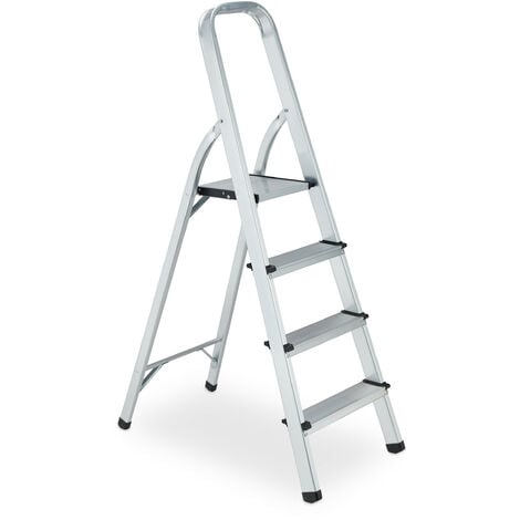 Relaxdays Stepladder, 4 Rungs, Folding Ladder with Handrail, Max