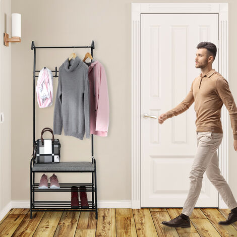 Grey Painted Wooden Hallway Storage Bench Unit with 4 Coat Hooks Bench  Storage