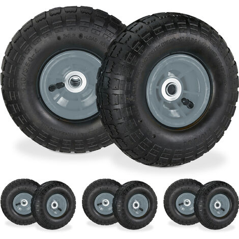 8x Ruote per Carrello 4.1/3.5-4, Gomme di Scorta Carriola, Asse 16 mm, fino  136 kg, 260 x 85 mm, Nero Grigio