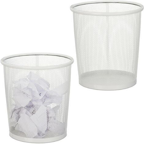 Set of 2 Relaxdays Wastebaskets, Wastepaper Bin, Office & Home, Round, Wire  Mesh, Metal, H x