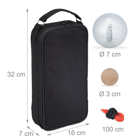 Boules Game Set Relaxdays Boule Set, 8 Metal Balls, Includes Jackball & Measuring Tool, Canvas Bag, Bocce Game, Silver/Black Petanque Set
