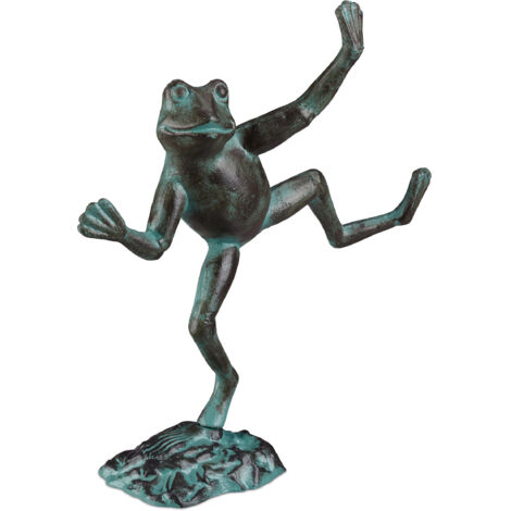Set of 2 Relaxdays Garden Frog Figurines, Weatherproof, In- & Outdoor Toad, For Balcony, Pond, Cast Iron, Size L, Green