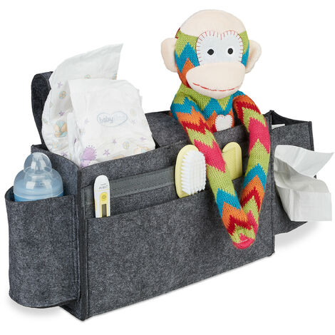 Relaxdays Bed Pocket, Bunk, 8 Compartments, Cot, Hanging Felt Organiser, 23 x 43 x 11 cm, Bedside Storage, Dark Grey
