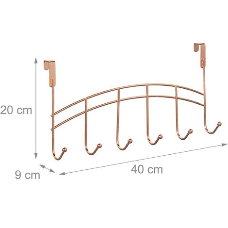 10x Appendiabiti da Porta, 6 Ganci, da Appendere, Attaccapanni per  Corridoio, Camera, Bagno, 20x40x9 cm, Ramato