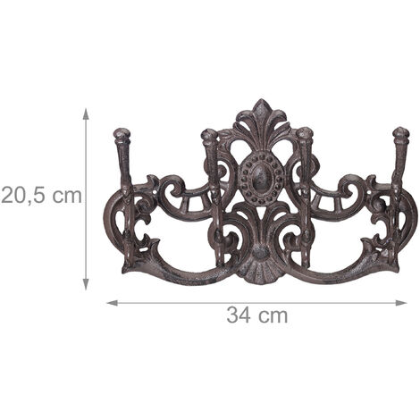 Relaxdays Set of 4 Wall-Mounted Coat Racks, 4 Hooks, Cast Iron, Country  House Style, H x W x D: 20.5x34x12.5 cm, White