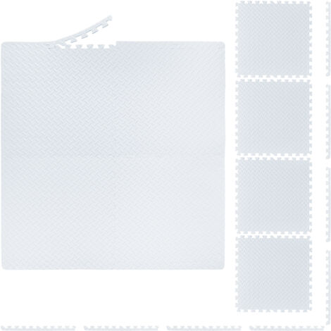 Relaxdays Floor Mat, 40 Protective Mats For Sports & Fitness Equipment, Bordered, EVA, Surface 12m², WxD: 60x60cm, White