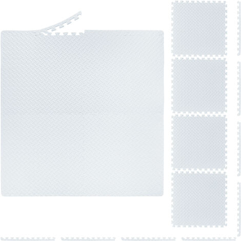 Relaxdays Floor Mat, 8 Protective Mats For Sports & Fitness Equipment, Bordered, EVA, Surface 3 m², WxD 60x60 cm, White