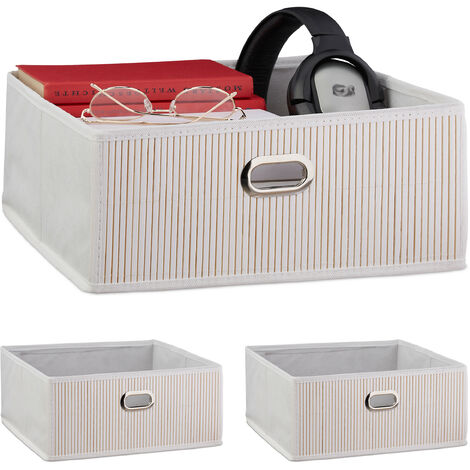 Relaxdays Set of 3 Bamboo Storage Baskets, Bathroom & Bedroom Organiser, Square, HxWxD 14 x 31 x 31 cm, Folding, White