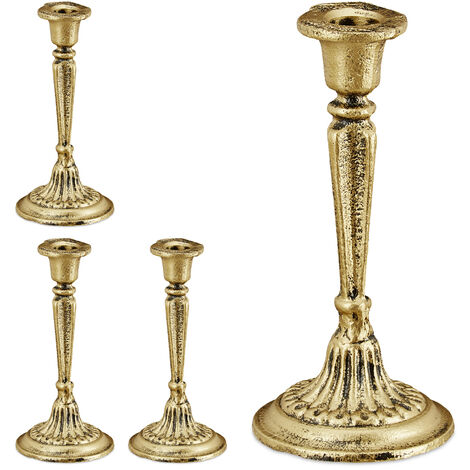 Relaxdays Set of 4 Candlesticks, Vintage Look, Shabby Chic, Classic, Long Candle  Holder, Cast Iron, 19