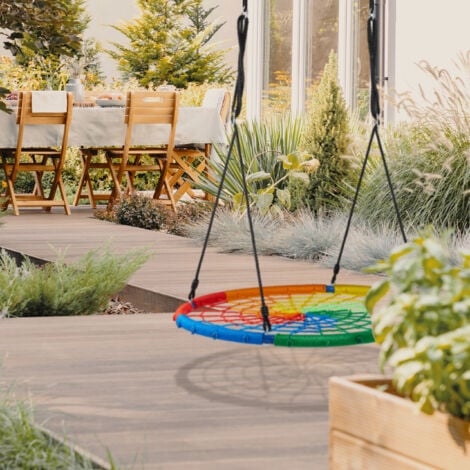 Relaxdays Nest Swing, for Kids & Adults, Max. Load 150 kg, Height Adjustable Ropes, Total Diam. 100 cm, Multicoloured