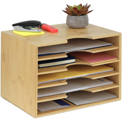Relaxdays Document Organiser, A4 Size, 8 Compartments, Office, H x W x D: 23.5 x 32.5 x 24 cm, Bamboo, Natural