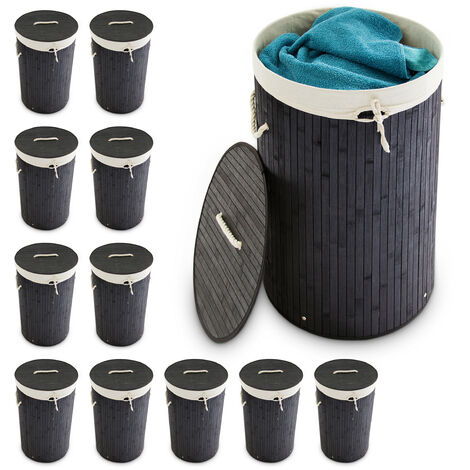 Relaxdays, 12x Bamboo Laundry Baskets, Foldable Hamper with