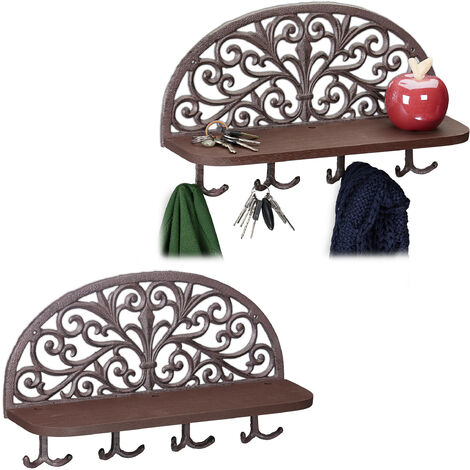 Relaxdays Set of 2 Hallway Coat Racks with Shelf, Antique Design