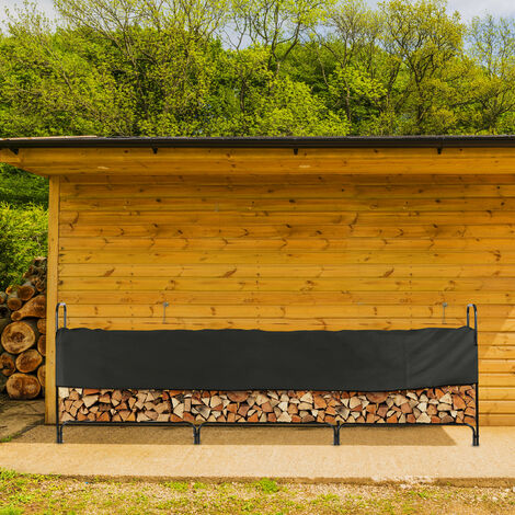 Relaxdays Firewood Storage Rack with Cover, Metal, 122 x 370 x 38.5 cm ...