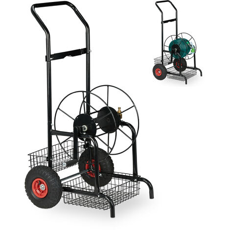 Relaxdays Hose Trolley, Up to 45 Meters, 2 Rubber Wheels, H x W x D: 118.5