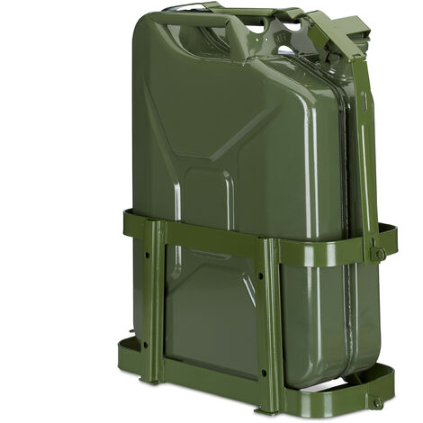 Relaxdays Petrol Can Holder, 10 & 20 L Spare Canister Bracket, Car & Motorbike Accessory, Fuel Protection, Iron, Green
