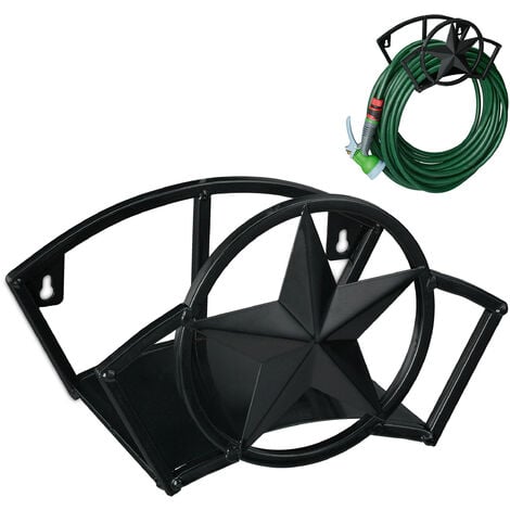 Relaxdays Hose Pipe Holder, for 45 m 5/8 Hosepipe, Wall-Mounted Hanger,  Steel, Semicircle, 20 x 30.5 x 18.5 cm, Black