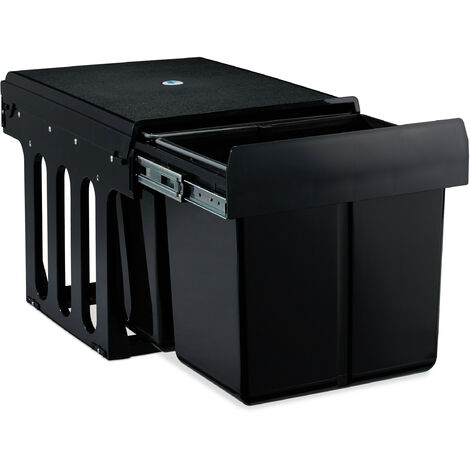 Relaxdays Built-in Waste Bin 2 Compartment 15L each, Pull-out Disposal Unit, Recycling, HWD: 35 x 33.5 x 47.5 cm, Black