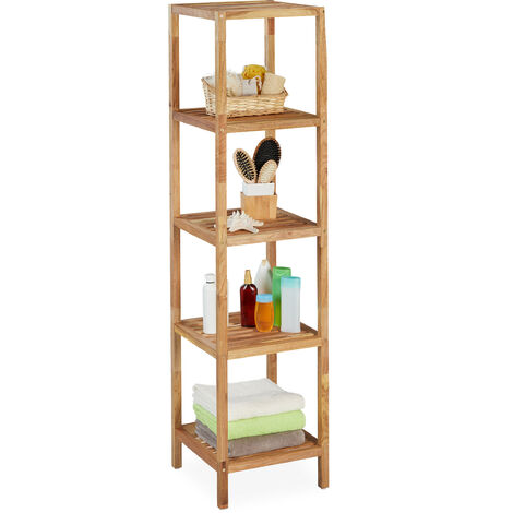 Relaxday Bathroom Shelf, 5 Shelves, H x W x D: 145 x 36 x 36 cm, Bathroom, Kitchen, Walnut, Natural (1/5)
