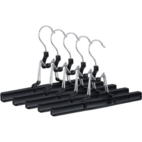 Set of 15 Relaxdays Metal Trouser Hangers Packs, 360° Swivel Hooks, Firm Clamps, Skirt Holders, Rubberized, 26 cm, Black