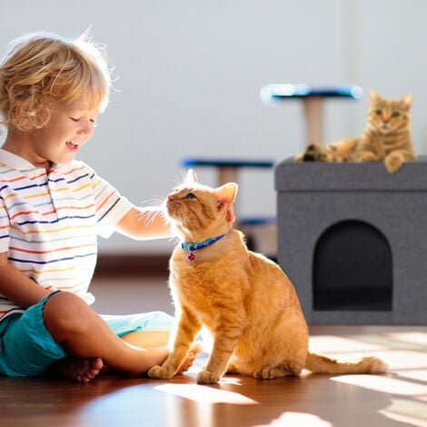 Relaxdays Cat Cave Foldable, Sturdy Folding Bench, Indoor Cat Furniture, Pet Bed Hideaway, HxWxD: 38.5x74.5x37 cm, Grey