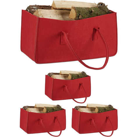 Relaxdays Set Of 4 Felt Firewood Basket, Portable Magazine - View #7
