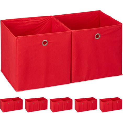 Set of 12 Relaxdays Storage Box, Square, Shelf Storage Basket, Square Bins 30x30x30  cm, Red