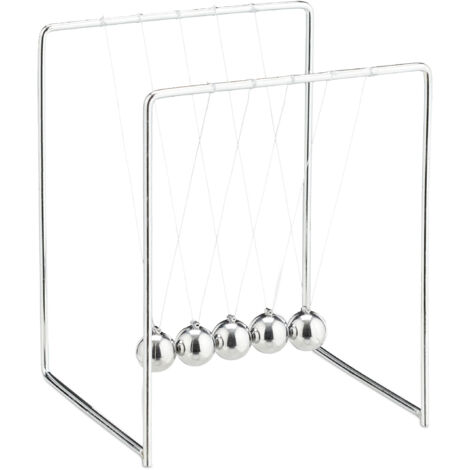 Relaxdays Newtons Cradle, 10x Set, Pendulum with 5 Balls for Desk & Office, Stress Relief, Metal, Physics Gadget, Silver