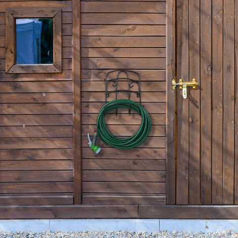 Relaxdays Wall Hose Holder, Metal, Wall Holder for 5/8 Inch (15 mm) Hoses,  for 60 m Garden Hoses, Hose Hook, Green