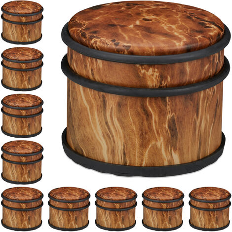 Relaxdays Set of 10 Door Stoppers, Stainless Steel & Rubber, Wood Effect, Tall Doorstopper, HxØ: 8 x 9.5 cm, Dark Brown
