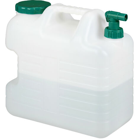 Relaxdays Water Canister with Tap, 20 Litres, Camping Container, BPA-Free Plastic, Wide Opening, Handle, White/Green