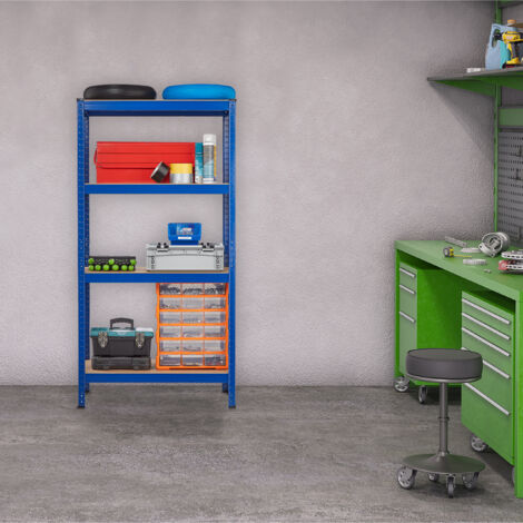 Relaxdays Heavy Duty Shelving Unit, Max. Load 875 Kg, 150x75x30cm, 5 Shelves, Push-In, Garage Storage, Steel, Blue
