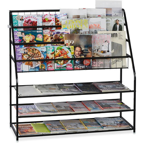 Relaxdays Metal Magazine Rack, HWD: 96 x 97 x 37 cm, Magazine Organiser, Free Standing Magazine & Newspaper Stand, Black