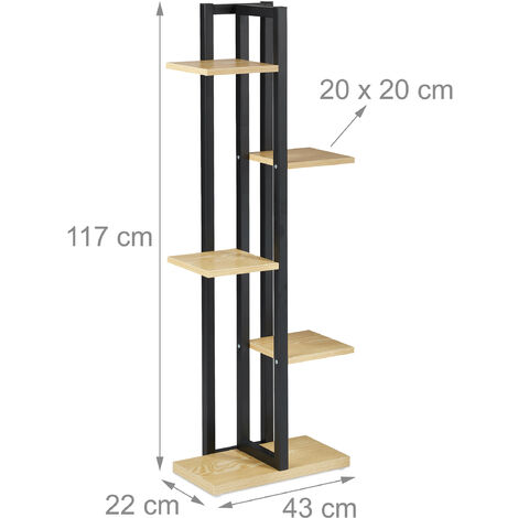 Relaxdays Metal Flower Stand, 5-Tier Indoor Pot Shelf Ladder, Wooden Look, 117 x 43 x 22 cm, Plant Rack, Light Brown