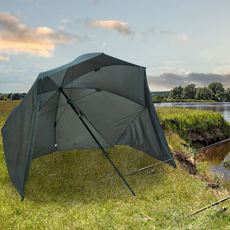 Relaxdays Fishing Umbrella, with Side Walls, Water-repellent, Tilting  Mechanism, Ground Anchor & Carrying Bag, Green