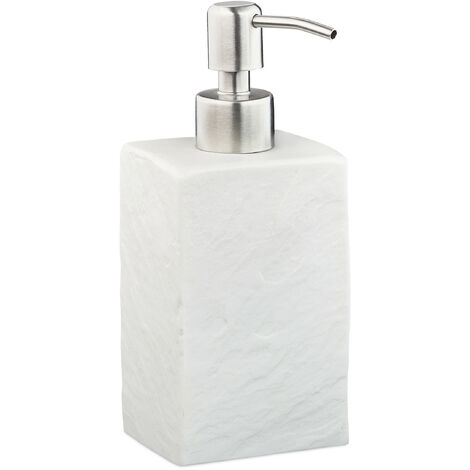 Relaxdays Soap Dispenser, 200 ml, Refillable, Bathroom, for Liquids & Lotions, Polyresin, Stainless Steel Pump, White