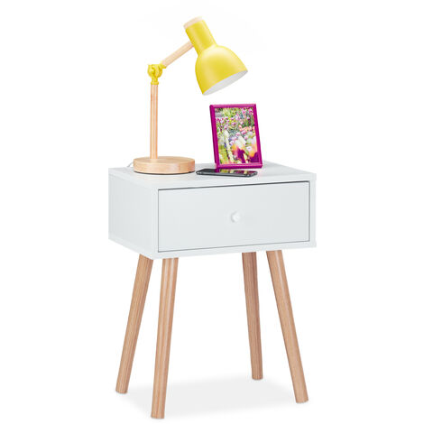Relaxdays Night Stand, Side Table, Drawer, H x W x D: approx. 55 x 42 x 30 cm, Wood, White (1/5)