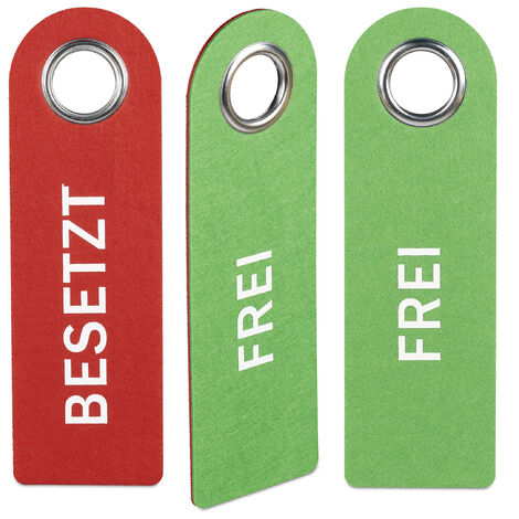 Relaxdays Door Sign "Occupied/Free", Set of 3, Hanging WC Felt Hanger, Double-Sided, Bathroom & Office, Red/Green (1/5)