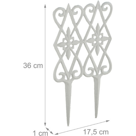Relaxdays Garden Edging, 2 Piece Set, each HxW 36 x 17.5 cm, Decorative Flowerbed Border, Push-In, Cast Iron, White