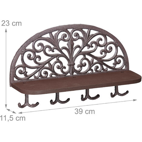 Relaxdays Set of 4 Cast Iron Wall Coat Racks, 5 Hooks, Antique