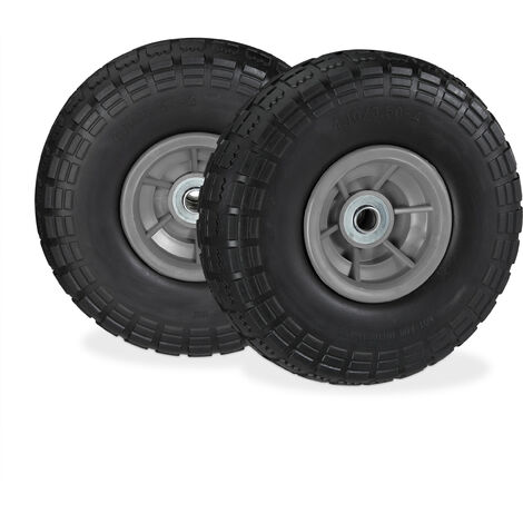 Relaxdays Set of 2 Wheelbarrow Tyres, Puncture-Proof Solid Rubber, 4.1/3.5-4, 16 mm Axle, Spare Wheel, Black/Grey