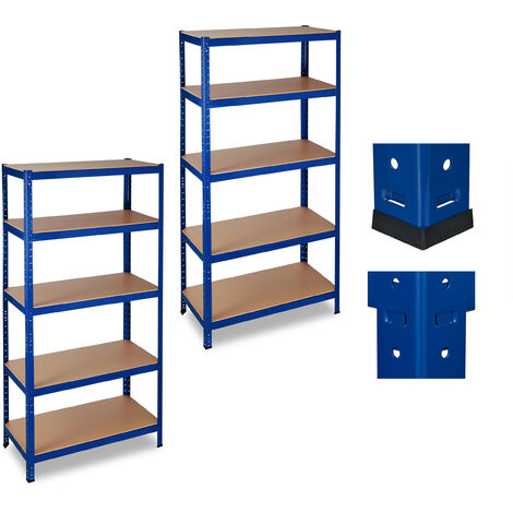 Relaxdays 2x Heavy Duty Shelf, Capacity 1325 kg, 5 Tiers, Modular Rack, Garage, HWD: 180 x 90 x 45 cm, Steel & MDF, Blue
