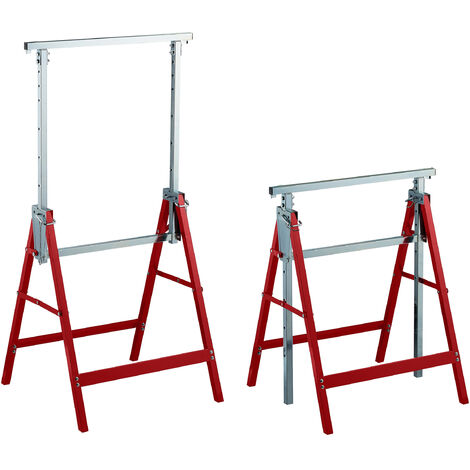 Relaxdays Set of 2 Sawhorses, 7 Height Settings, Max. 200 kg, 130 x 58 x 58 cm, Multipurpose Trestles, Steel, Red/Silver